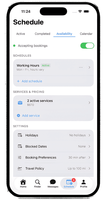 Provider schedule and availability in Pilot Connect